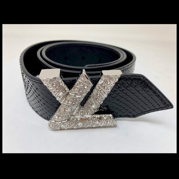 Rare Louis Vuitton Crystal & Python Leather Belt - Picture 9 of 11
